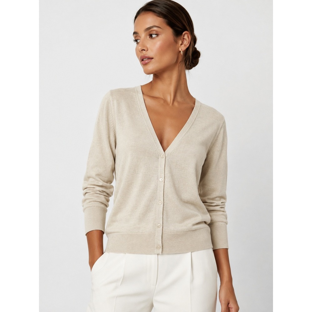 Uniqlo 100% Cashmere V-Neck Cardigan Sweater Cream Ivory L